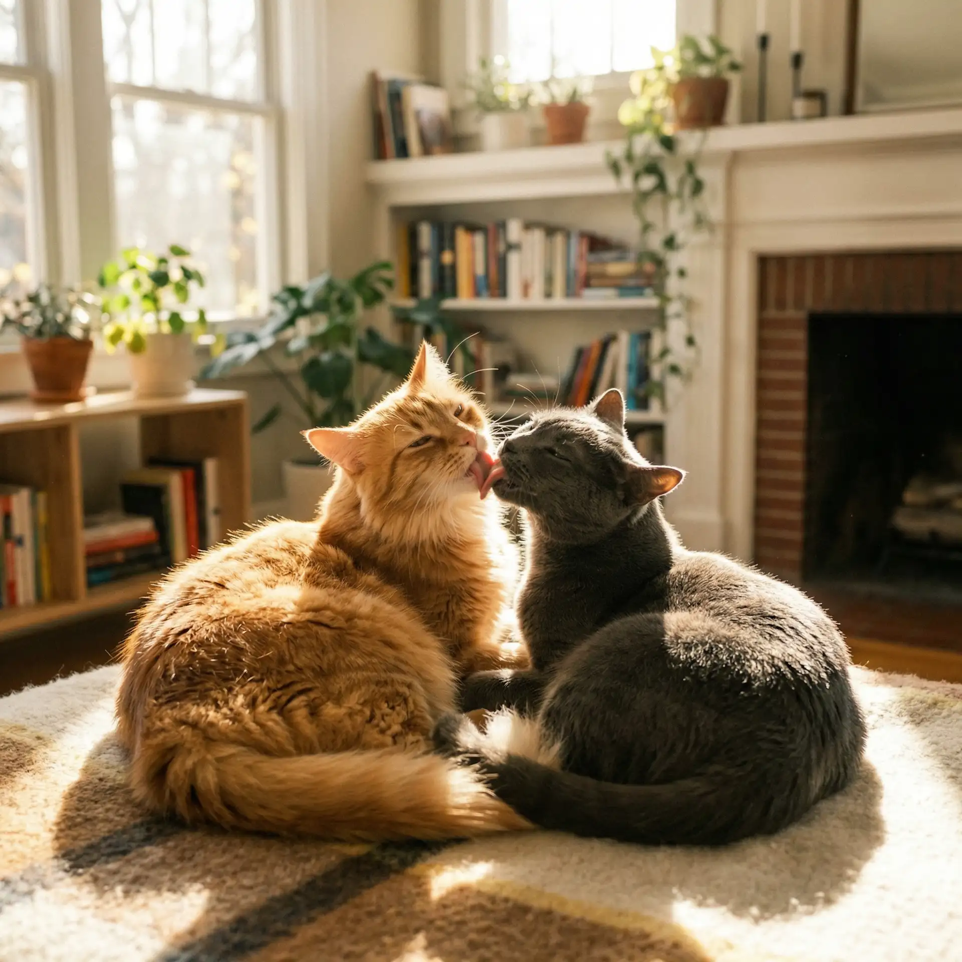 两只猫互相梳毛 - 老旺超秦小雨第三百章